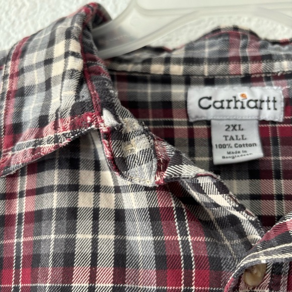 Carhartt WELL WORN 2XL Tall Flawed/Damaged Plaid Flannel Button Down Shirt - Picture 9 of 13